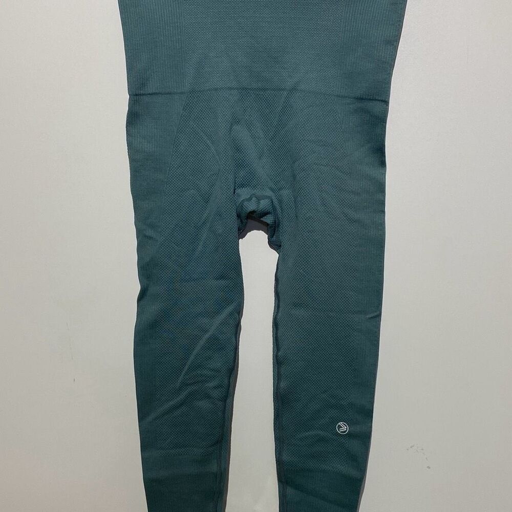 Savvi‎ Womens High Waisted Seamless Textured Leggings Teal Green Size M